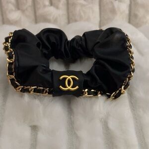 Logo Black leather and Gold Chain Hair Accessory